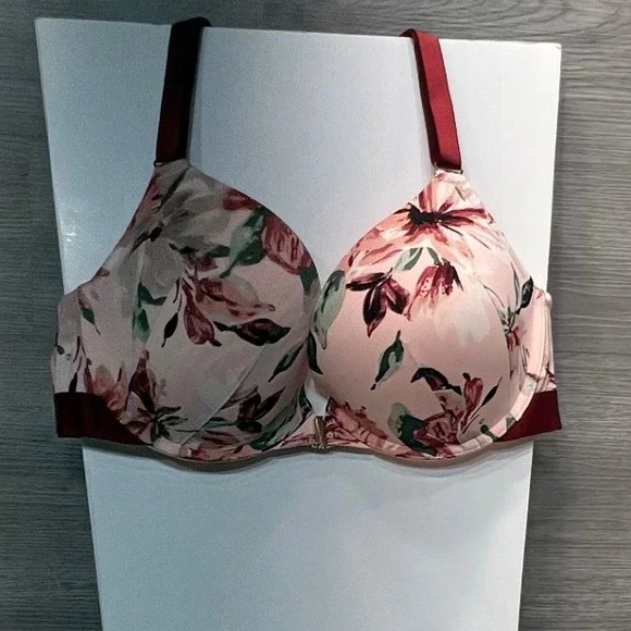 Cacique Pink Floral Boost Plunge Bra Front Closure 42C - Picture 10 of 10